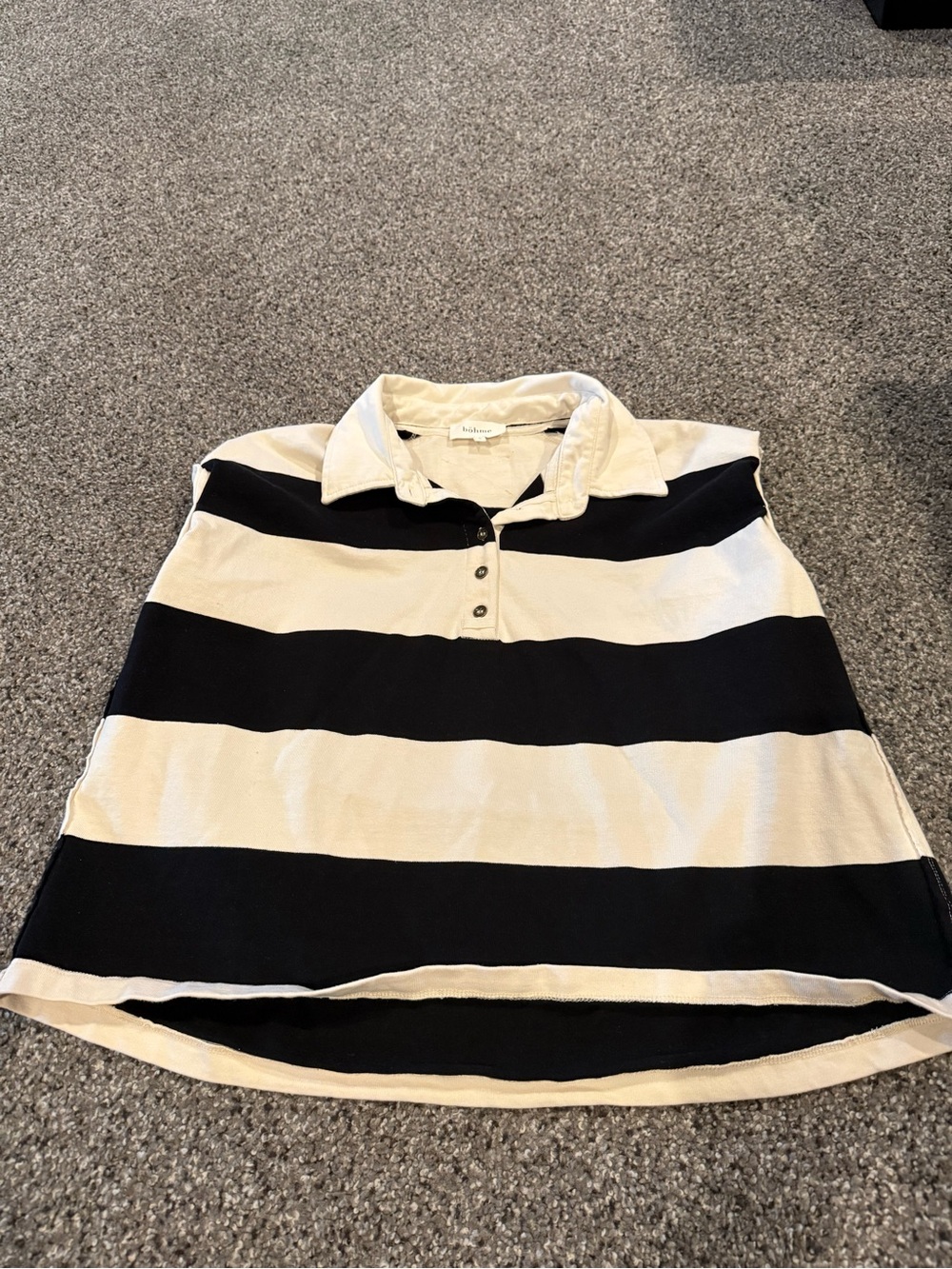 bohme Black and Cream Striped Polo-Style Sleeveless Top